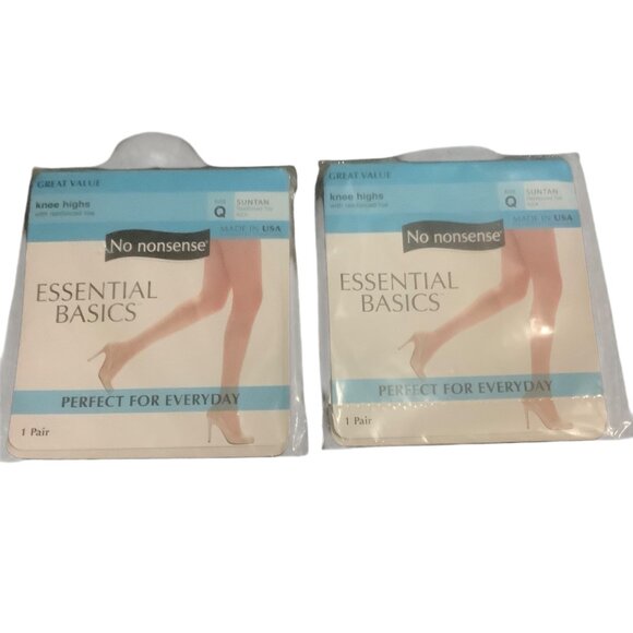 Vtg No Nonsense Essential Basics Knee Highs Reinforced Toe Suntan Q Lot of 2 NEW - Picture 1 of 6
